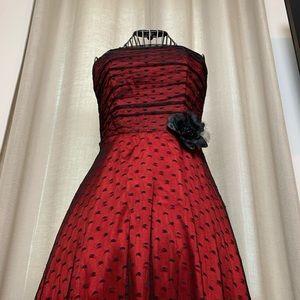 Elegant Red Dress with Black Mesh on top 🌹